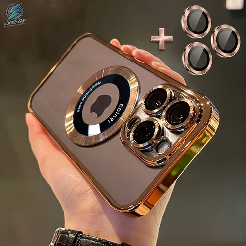 Electroplated Clear Magnetic Case with Lens Film, Compatible with iPhone