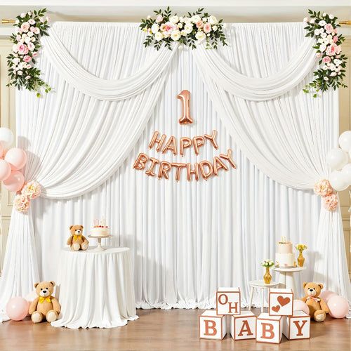 Fabric Backdrop Curtains, Set of 4 with Poles, 59 x 85 in, for Parties