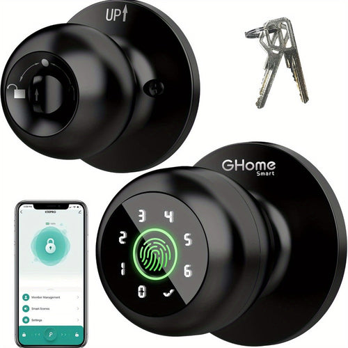 Smart Knob Door Lock with Fingerprint & App, USB-C Rechargeable, 3 or 4-in-1