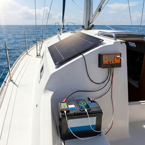 Ensemble panneau solaire avec contrôleur, rallonge et pinces de batterie – VR et bateau
