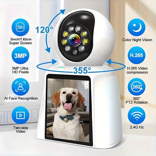 1080P Pet Monitor Camera with 3-Inch Screen, Video Calling and Two-Way Talk, 1 or 2 Pack