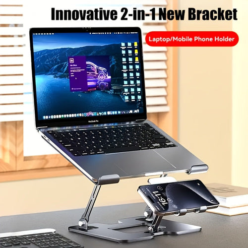 Support 2 en 1 pour ordinateur portable et téléphone, cadre métallique pliable réglable