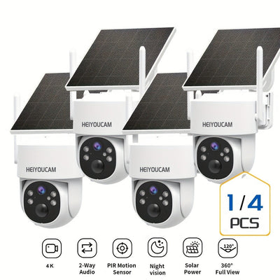 Caméra de sécurité solaire PTZ 4K sans fil, rotation 360°, détection PIR et vision couleur