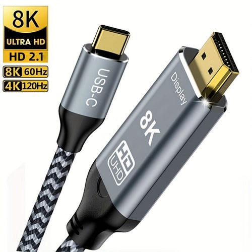 Câble USB-C vers HDMI 2.1, 8K à 60 Hz et 4K à 144 Hz, tressé, gaine en aluminium