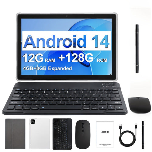 10.1-Inch 2-in-1 Android 14 Tablet, Octa-Core, WiFi 6, 128GB with Keyboard and Mouse